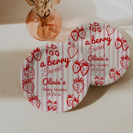 Plato De Papel Baby Shower de fresas rojas rosadas de mano