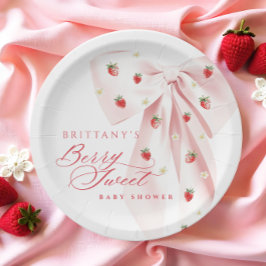 Plato De Papel Baby Shower de fresas rosadas