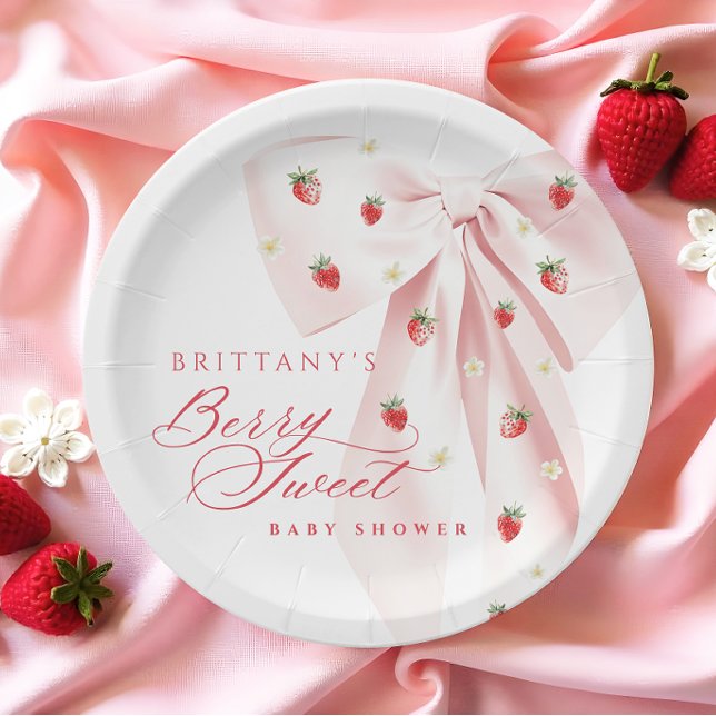 Plato De Papel Baby Shower de fresas rosadas (Subido por el creador)