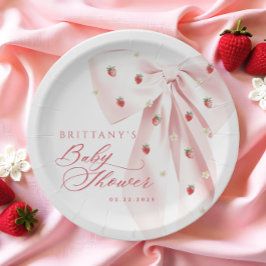 Plato De Papel Baby Shower de fresas rosadas