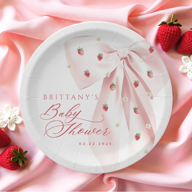 Plato De Papel Baby Shower de fresas rosadas (Subido por el creador)
