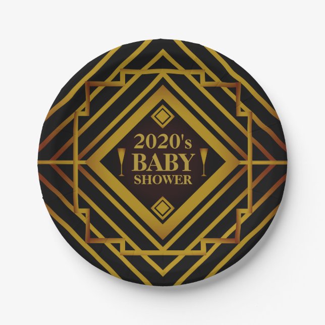 Plato De Papel Baby Shower de Gatsby Gold 2020 (Anverso)