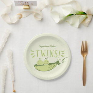 Plato De Papel Baby Shower de gemelos