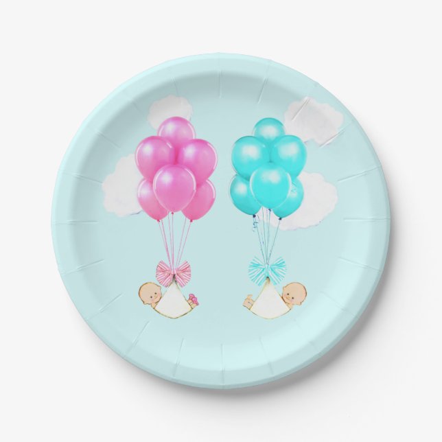 Plato De Papel Baby Shower de gemelos (Anverso)