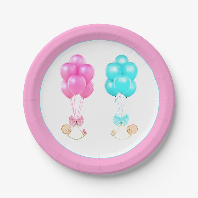 Plato De Papel Baby Shower de gemelos (Anverso)