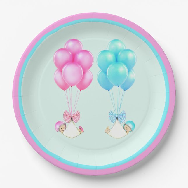 Plato De Papel Baby Shower de gemelos (Anverso)