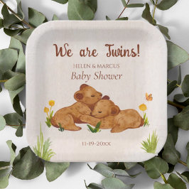 Plato De Papel Baby Shower de gemelos neutrales por género