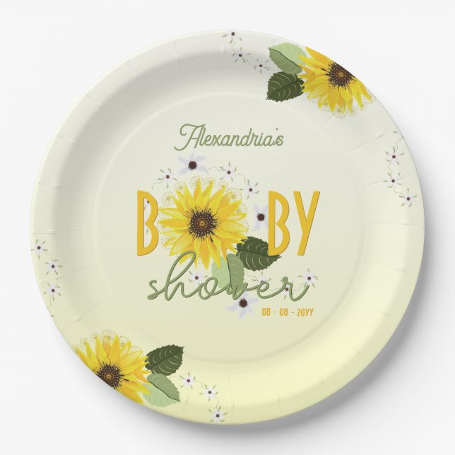 Plato De Papel Baby Shower de girasol (Anverso)