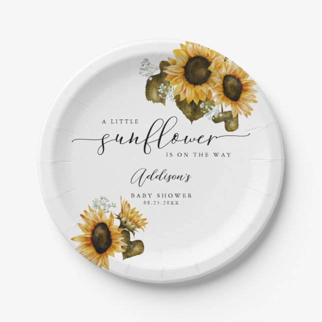 Plato De Papel Baby Shower de girasol amarillo (Anverso)