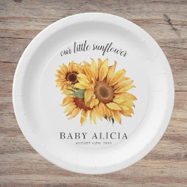 Plato De Papel Baby Shower de girasol ruso amarillo