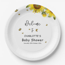 Plato De Papel Baby Shower de girasoles acuáticos y mariposas