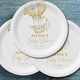 Plato De Papel Baby Shower de globo aerostático amarillo