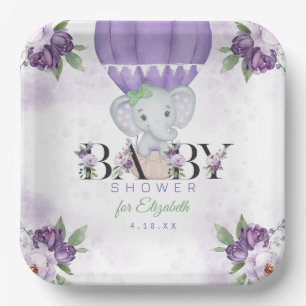 Plato De Papel Baby Shower de globo de aire caliente de Elefante
