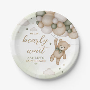 Plato De Papel Baby Shower de globo de oso verde