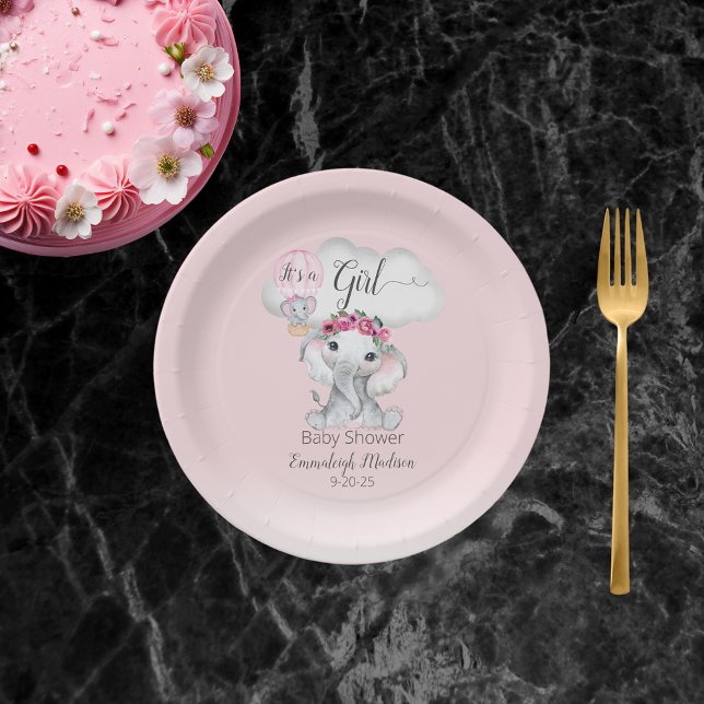 Plato De Papel Baby Shower de globo elefante de aire caliente (Subido por el creador)