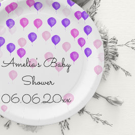 Plato De Papel Baby Shower de globo Púrpura Rosa Personalizado