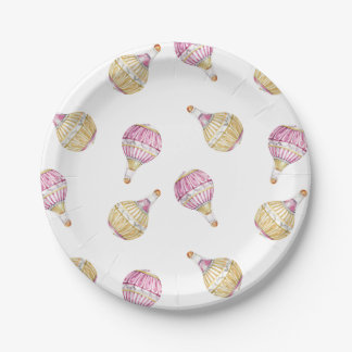 Plato De Papel Baby Shower de globos de aire caliente de oro rosa