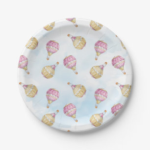 Plato De Papel Baby Shower de globos de aire caliente de oro rosa