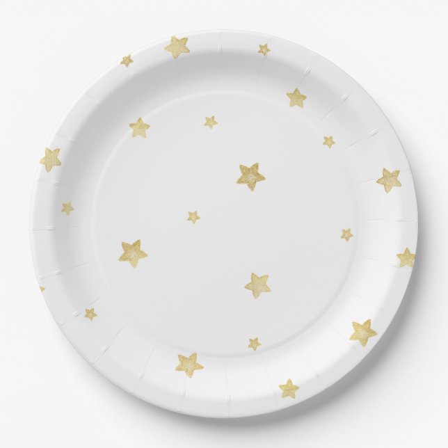 Plato De Papel Baby Shower de Gold Stars (Anverso)