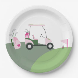 Plato De Papel Baby Shower de golf rosa moderno