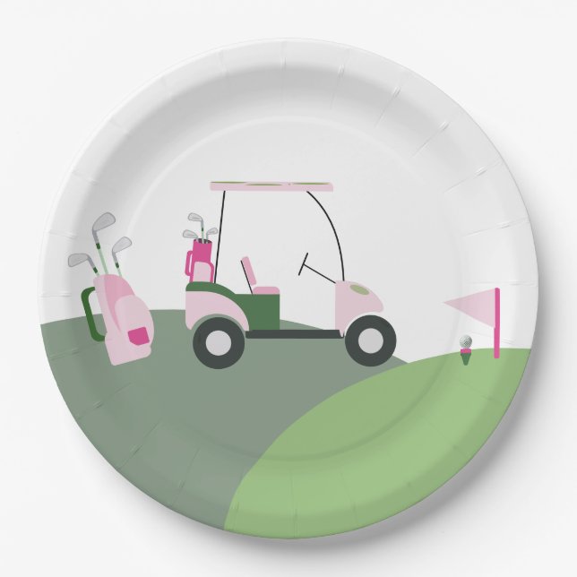 Plato De Papel Baby Shower de golf rosa moderno (Anverso)