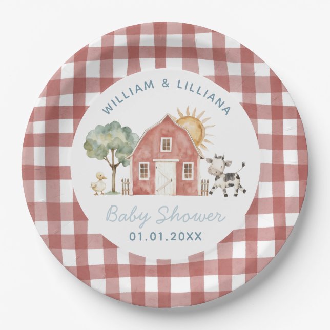 Plato De Papel Baby Shower de granja (Anverso)