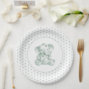 Plato De Papel Baby Shower de Green Elephant Polkadot