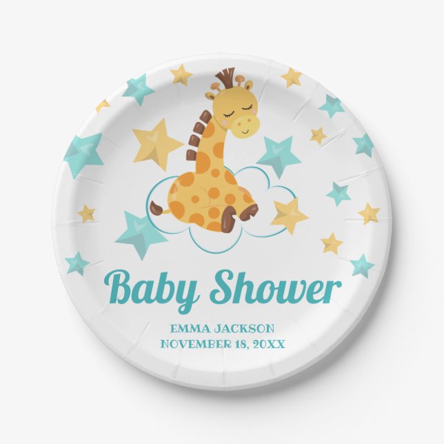 Plato De Papel Baby Shower de guijarros y estrellas neutrales de  (Anverso)