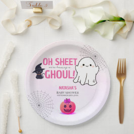 Plato De Papel Baby Shower de Halloween de Pink Ghoul