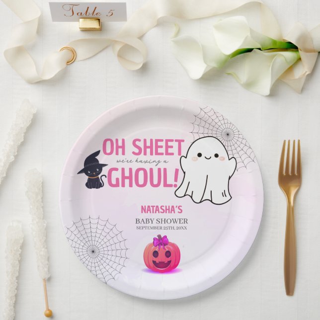 Plato De Papel Baby Shower de Halloween de Pink Ghoul (Boda)
