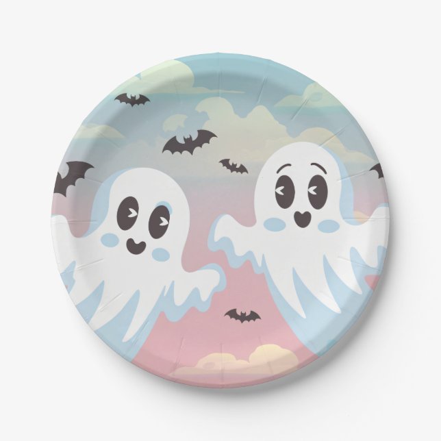 Plato De Papel Baby Shower de Halloween de Twin Boo (Anverso)