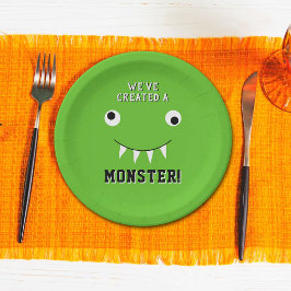 Plato De Papel Baby Shower de Halloween "Hemos creado un monstruo