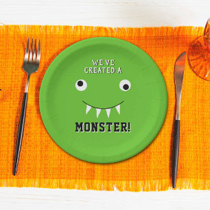 Plato De Papel Baby Shower de Halloween "Hemos creado un monstruo