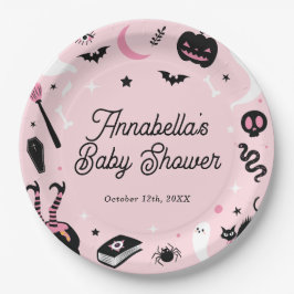 Plato De Papel Baby Shower de Halloween rosa