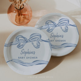 Plato De Papel Baby Shower de Hand Drake Blue Bow Boy
