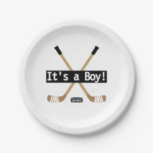 Plato De Papel Baby Shower de hockey es un chico Chica de hockey
