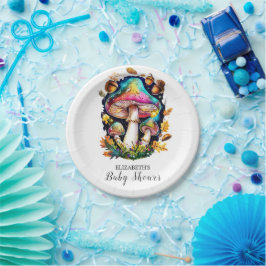Plato De Papel Baby Shower de hongos boscosos encantados