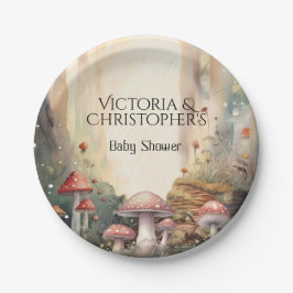 Plato De Papel Baby Shower de hongos con toadstool forestal encan