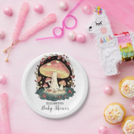 Plato De Papel Baby Shower de hongos encantados Pastel