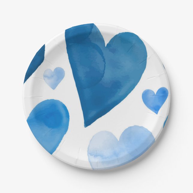 Plato De Papel Baby Shower de invierno Blue Hearts (Anverso)