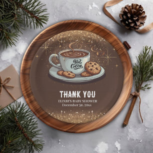 Plato De Papel Baby Shower de invierno de chocolate caliente Purp