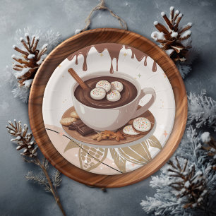 Plato De Papel Baby Shower de invierno de chocolate caliente y co