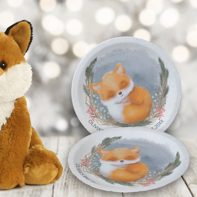 Plato De Papel Baby Shower de invierno de Curte Baby Fox Snowly (Subido por el creador)