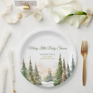 Plato De Papel Baby Shower de invierno de Feliz Navidades