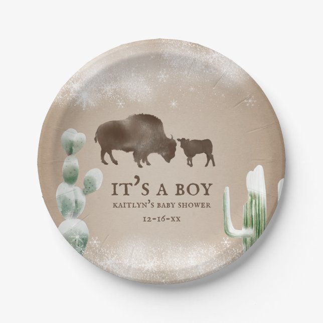 Plato De Papel Baby Shower de invierno de nieve en el desierto de (Anverso)