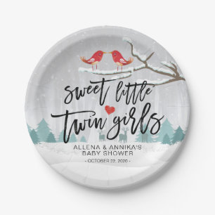Plato De Papel Baby Shower de invierno dulce Chicas gemelos