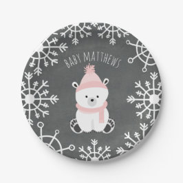 Plato De Papel Baby Shower de invierno Polar Bear Chica