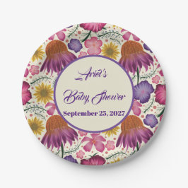 Plato De Papel Baby Shower de jardín personalizado de flores silv