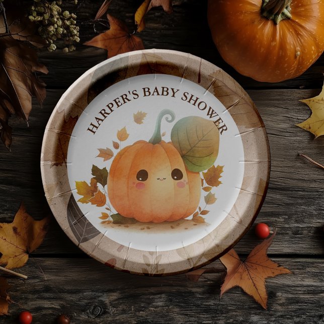 Plato De Papel Baby Shower de la caída de la calabaza dulce (Get ready to "squash" the ordinary and embrace the extraordinary with our Fall Baby Shower theme! )