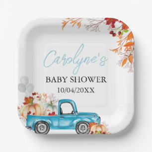 Plato De Papel Baby Shower de la caída del camión azul de calabaz